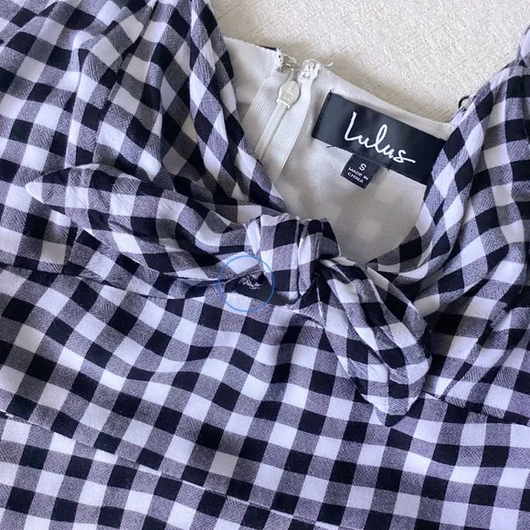 Lulu’s St. Helena Black and White Gingham Tie Front Dress Women’s Small Mini - Picture 11 of 15